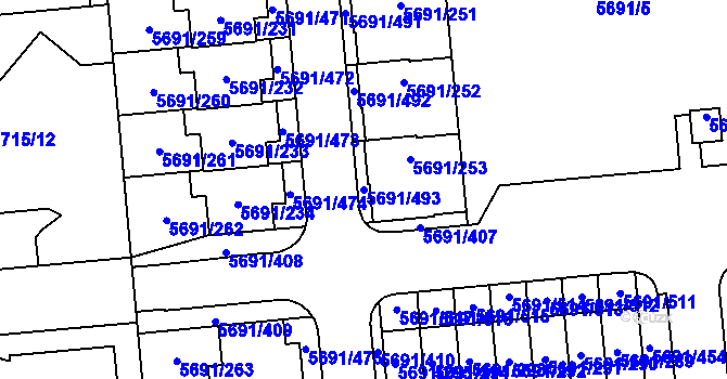 Parcela st. 5691/493 v KÚ Jihlava, Katastrální mapa