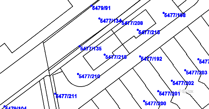 Parcela st. 5477/218 v KÚ Jihlava, Katastrální mapa