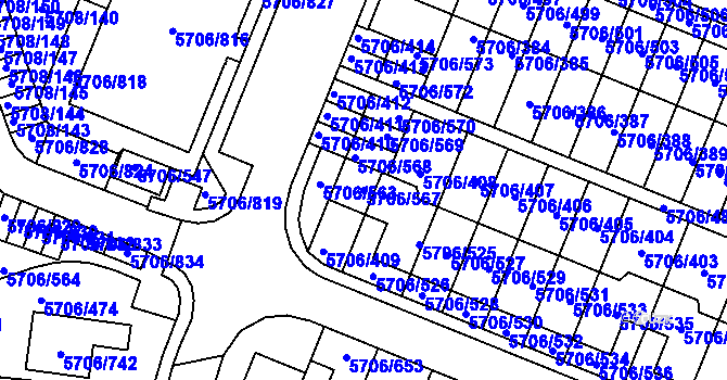 Parcela st. 5706/567 v KÚ Jihlava, Katastrální mapa