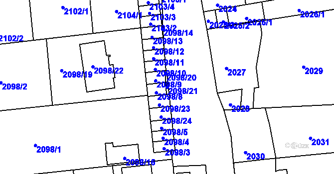 Parcela st. 2098/21 v KÚ Jihlava, Katastrální mapa
