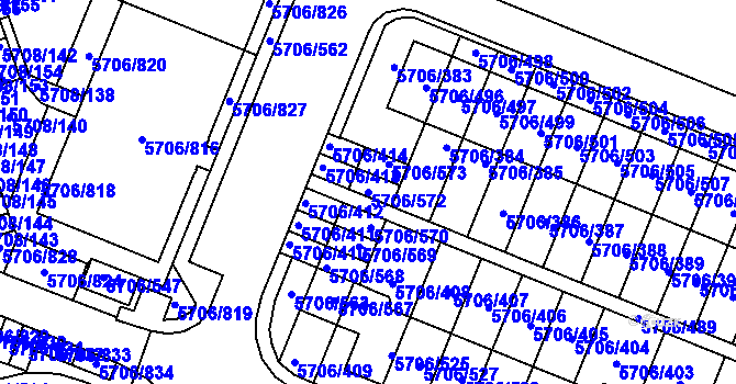 Parcela st. 5706/572 v KÚ Jihlava, Katastrální mapa