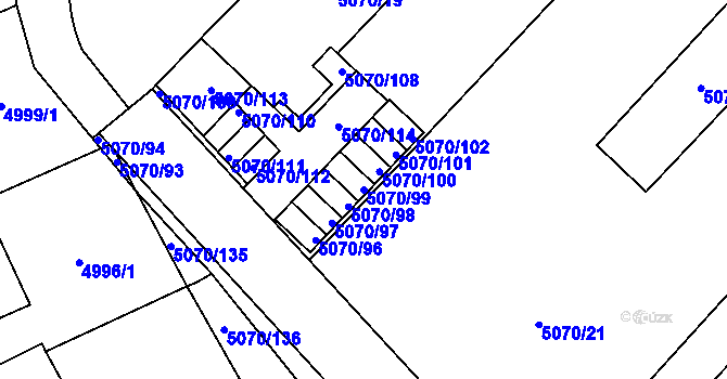 Parcela st. 5070/99 v KÚ Jihlava, Katastrální mapa