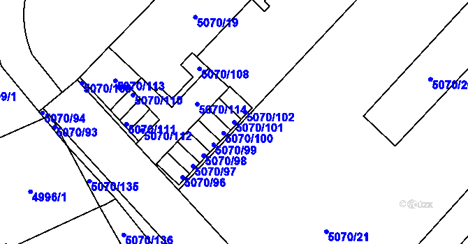 Parcela st. 5070/101 v KÚ Jihlava, Katastrální mapa