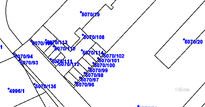 Parcela st. 5070/102 v KÚ Jihlava, Katastrální mapa