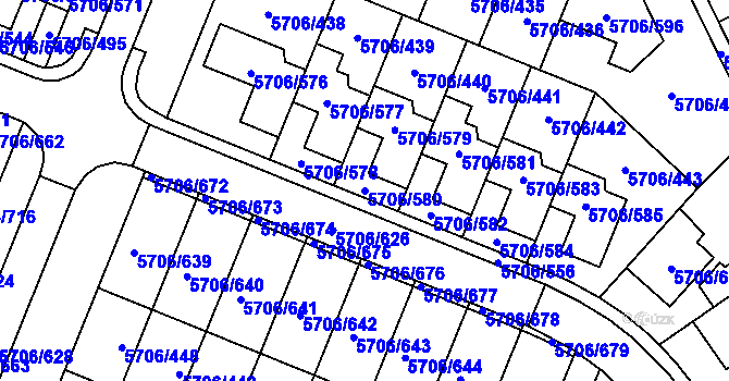 Parcela st. 5706/580 v KÚ Jihlava, Katastrální mapa