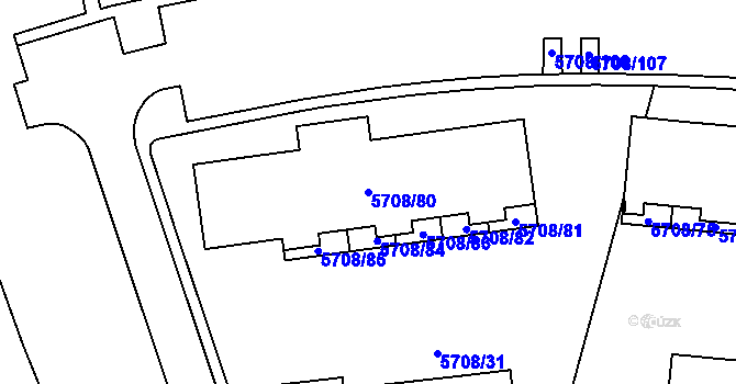 Parcela st. 5708/80 v KÚ Jihlava, Katastrální mapa