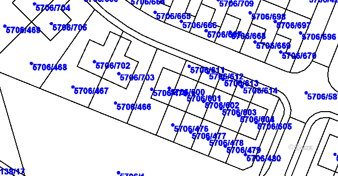 Parcela st. 5706/600 v KÚ Jihlava, Katastrální mapa