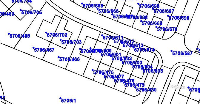 Parcela st. 5706/601 v KÚ Jihlava, Katastrální mapa