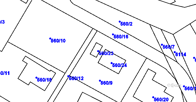 Parcela st. 560/23 v KÚ Jihlava, Katastrální mapa