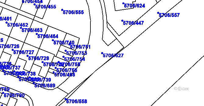 Parcela st. 5706/627 v KÚ Jihlava, Katastrální mapa