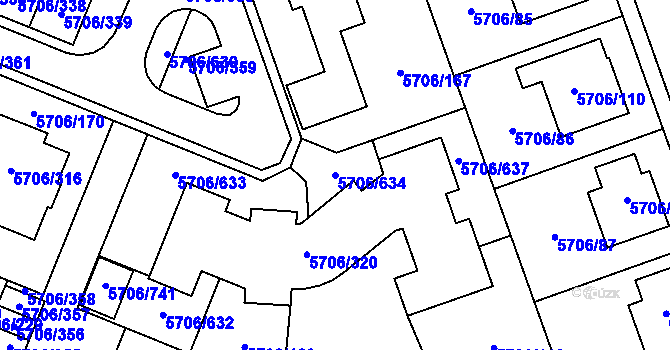 Parcela st. 5706/634 v KÚ Jihlava, Katastrální mapa