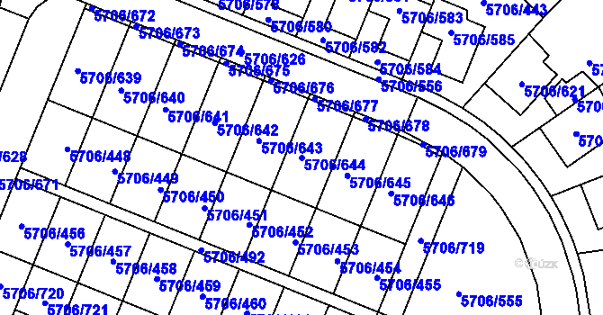 Parcela st. 5706/644 v KÚ Jihlava, Katastrální mapa