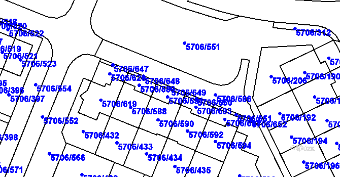Parcela st. 5706/649 v KÚ Jihlava, Katastrální mapa