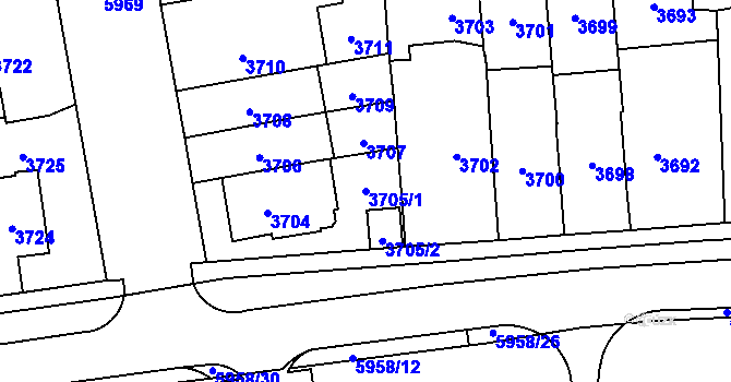 Parcela st. 3705/1 v KÚ Jihlava, Katastrální mapa