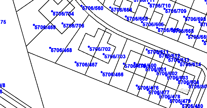 Parcela st. 5706/703 v KÚ Jihlava, Katastrální mapa