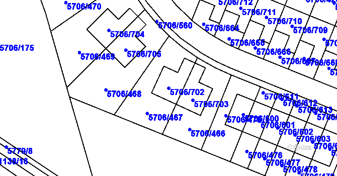 Parcela st. 5706/702 v KÚ Jihlava, Katastrální mapa
