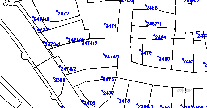Parcela st. 2474/1 v KÚ Jihlava, Katastrální mapa