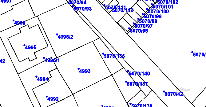 Parcela st. 5070/136 v KÚ Jihlava, Katastrální mapa