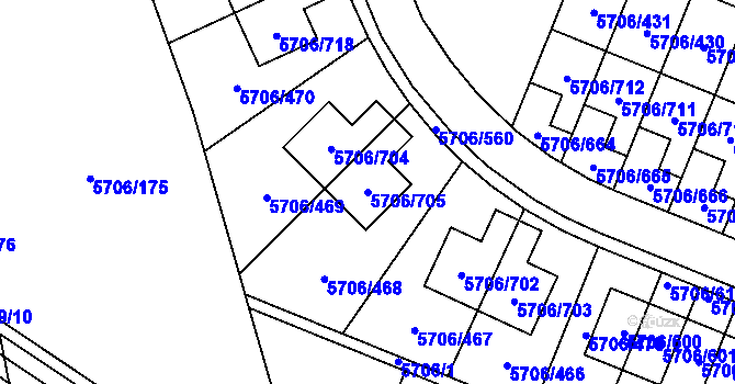 Parcela st. 5706/705 v KÚ Jihlava, Katastrální mapa