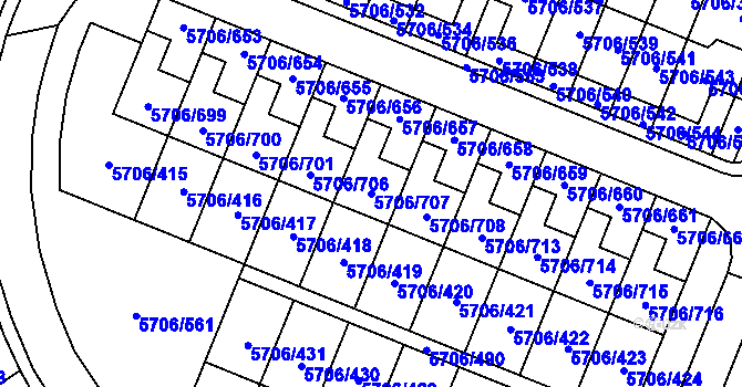 Parcela st. 5706/707 v KÚ Jihlava, Katastrální mapa