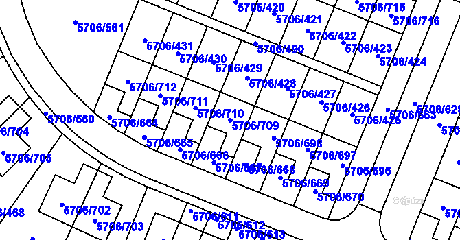 Parcela st. 5706/709 v KÚ Jihlava, Katastrální mapa