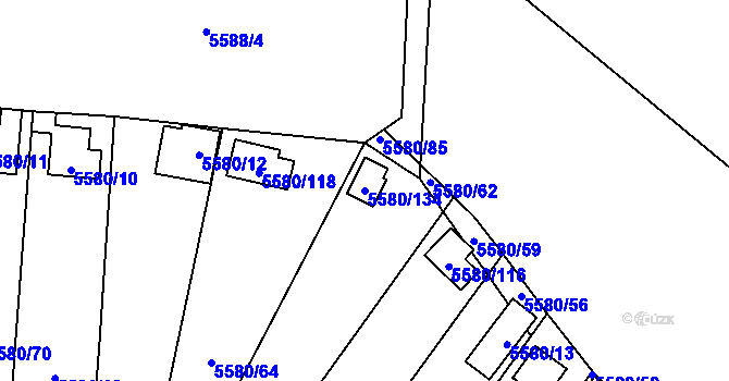 Parcela st. 5580/134 v KÚ Jihlava, Katastrální mapa