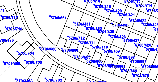 Parcela st. 5706/711 v KÚ Jihlava, Katastrální mapa