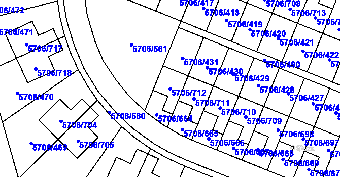 Parcela st. 5706/712 v KÚ Jihlava, Katastrální mapa