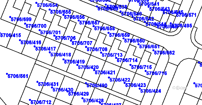 Parcela st. 5706/713 v KÚ Jihlava, Katastrální mapa