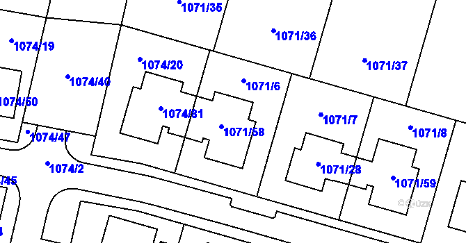 Parcela st. 1071/6 v KÚ Jihlava, Katastrální mapa