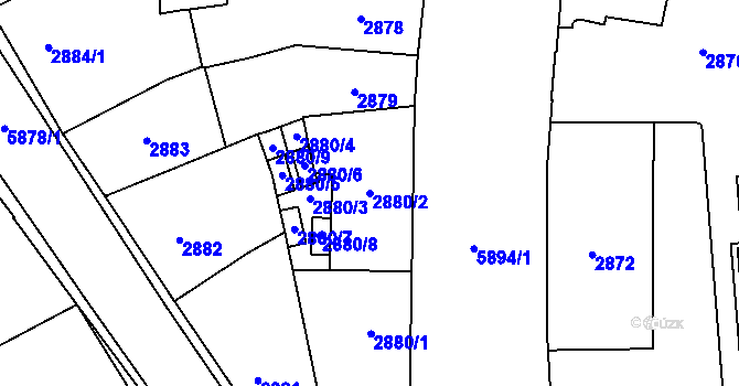 Parcela st. 2880/2 v KÚ Jihlava, Katastrální mapa