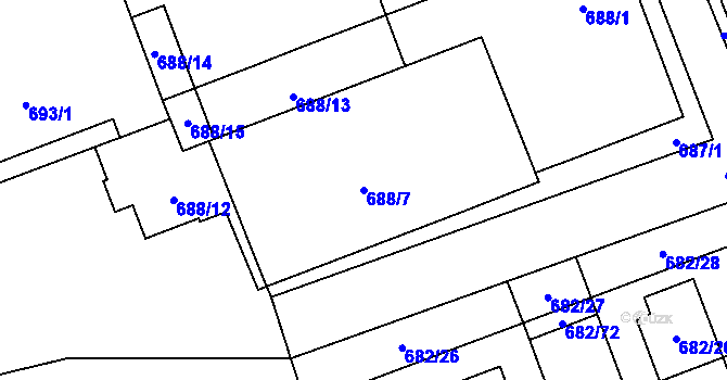Parcela st. 688/7 v KÚ Jihlava, Katastrální mapa