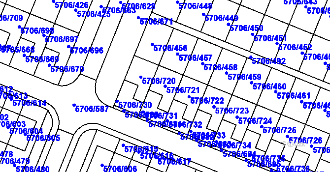 Parcela st. 5706/721 v KÚ Jihlava, Katastrální mapa