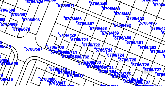 Parcela st. 5706/722 v KÚ Jihlava, Katastrální mapa