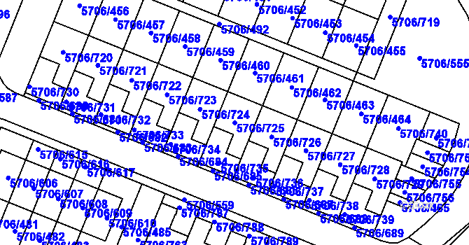 Parcela st. 5706/725 v KÚ Jihlava, Katastrální mapa