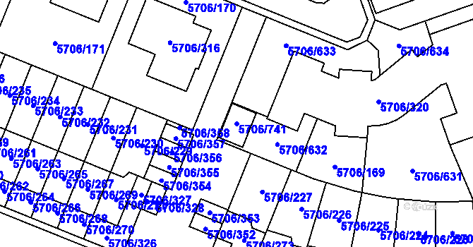 Parcela st. 5706/741 v KÚ Jihlava, Katastrální mapa
