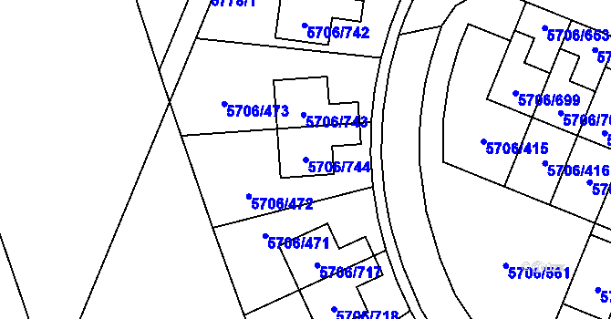 Parcela st. 5706/744 v KÚ Jihlava, Katastrální mapa