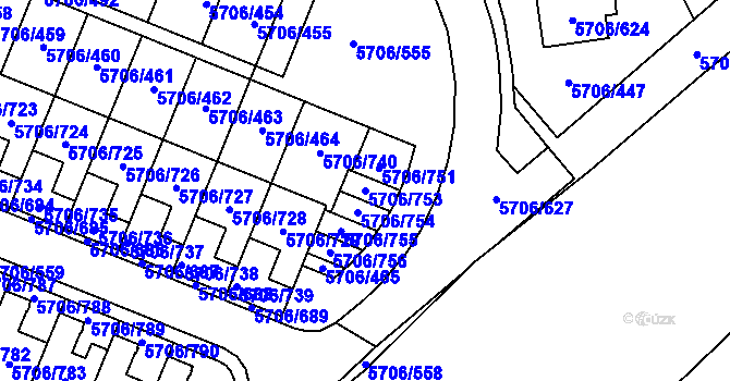 Parcela st. 5706/753 v KÚ Jihlava, Katastrální mapa