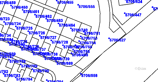 Parcela st. 5706/754 v KÚ Jihlava, Katastrální mapa