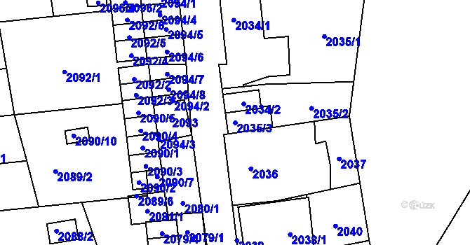 Parcela st. 2035/3 v KÚ Jihlava, Katastrální mapa