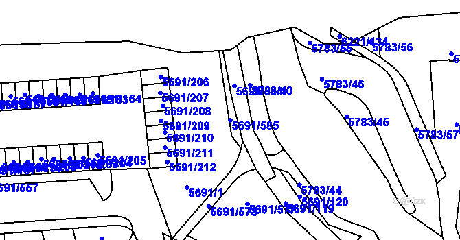Parcela st. 5691/585 v KÚ Jihlava, Katastrální mapa