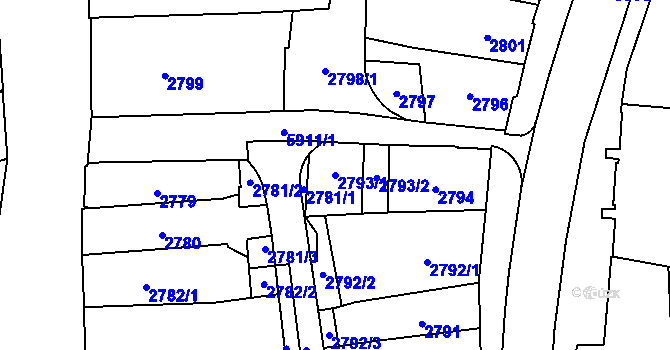 Parcela st. 2793/1 v KÚ Jihlava, Katastrální mapa