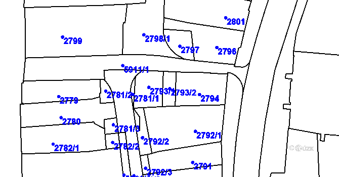 Parcela st. 2793/2 v KÚ Jihlava, Katastrální mapa