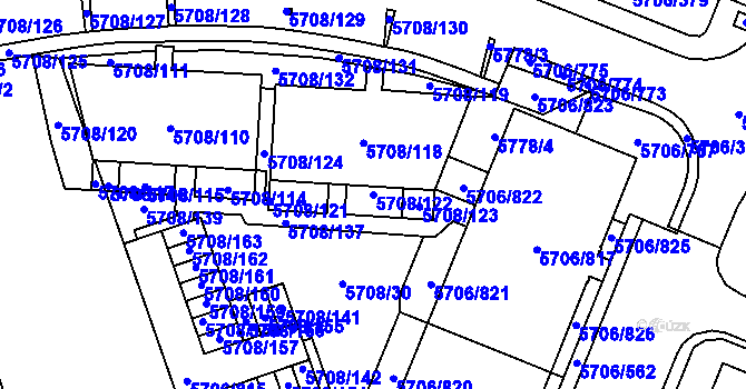 Parcela st. 5708/122 v KÚ Jihlava, Katastrální mapa