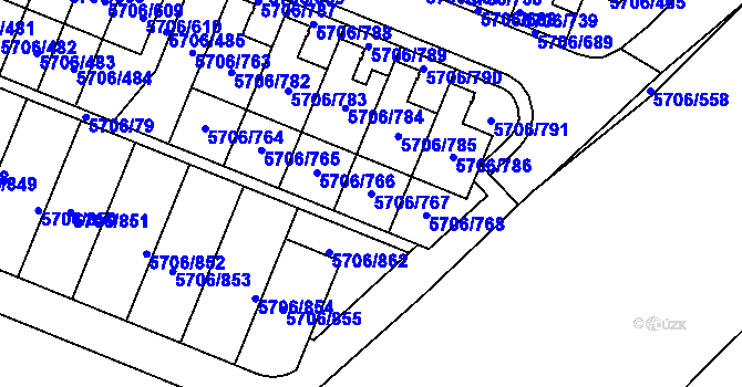 Parcela st. 5706/767 v KÚ Jihlava, Katastrální mapa