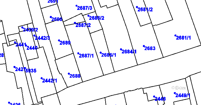 Parcela st. 2686/1 v KÚ Jihlava, Katastrální mapa