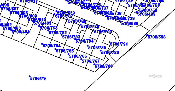 Parcela st. 5706/785 v KÚ Jihlava, Katastrální mapa