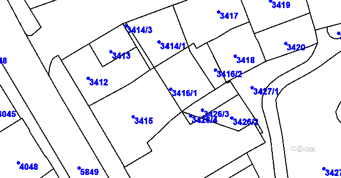 Parcela st. 3416/1 v KÚ Jihlava, Katastrální mapa