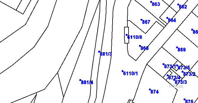 Parcela st. 881/3 v KÚ Jihlava, Katastrální mapa