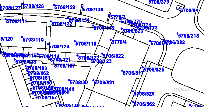 Parcela st. 5706/822 v KÚ Jihlava, Katastrální mapa